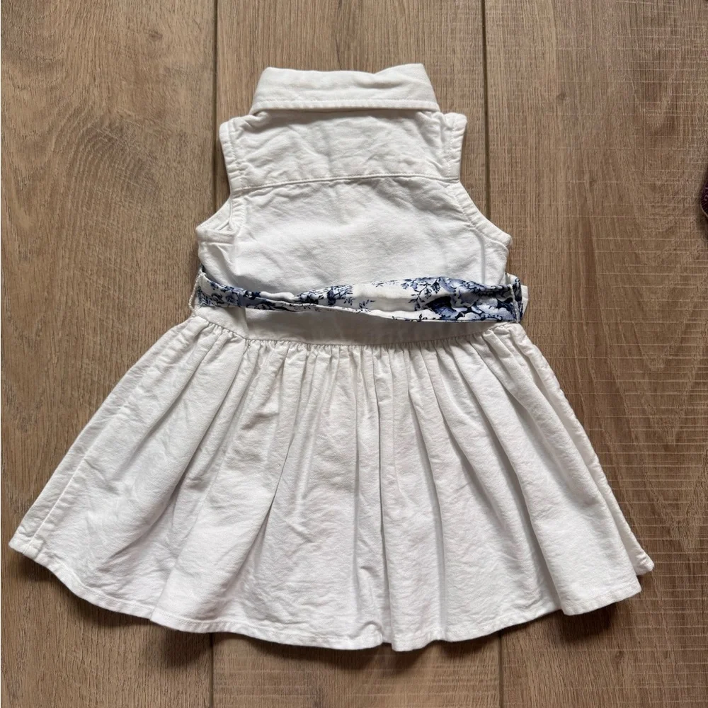 Ralph Lauren Baby White Dress with Blue Floral Belt Button Down Size 3 Months